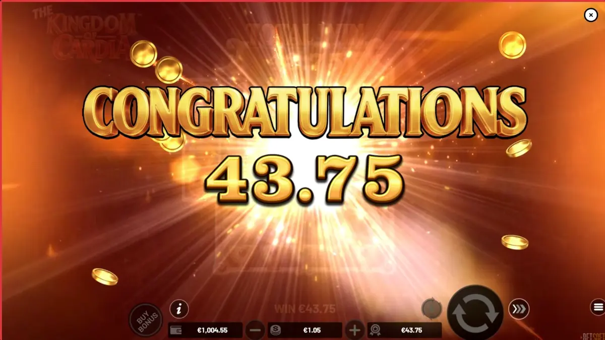 The Kingdom of Cardia slot machine interface featuring whimsical fantasy card theme